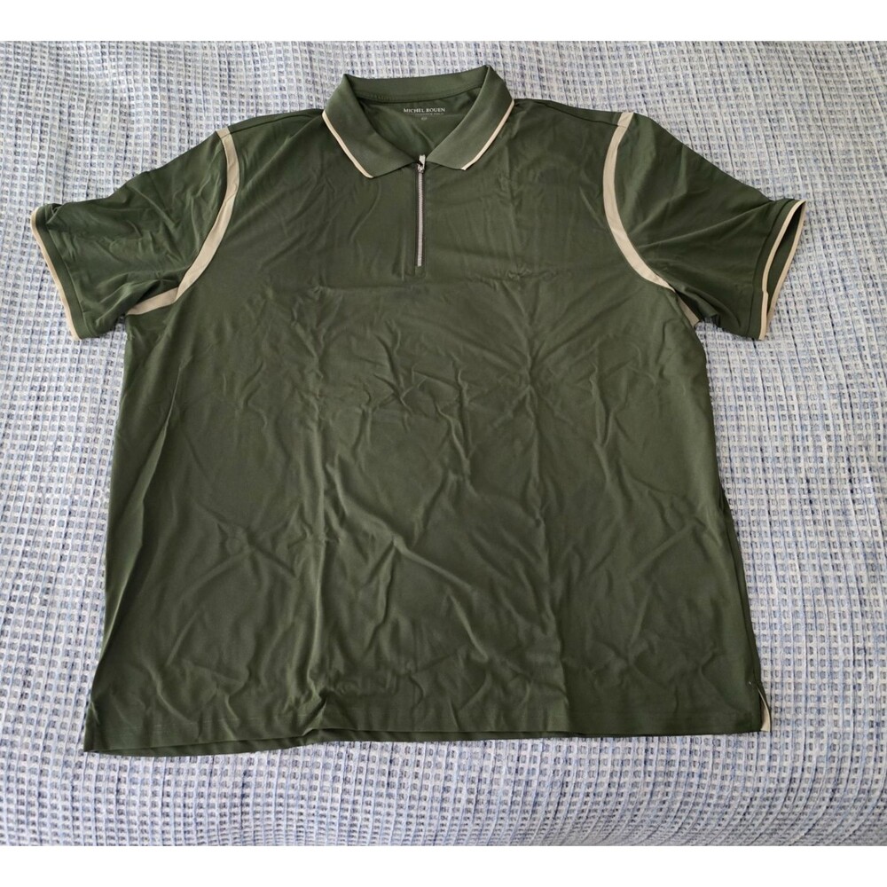 Michel Rouen Polo Shirt Men's 3XL Green Short Sleeve Zip